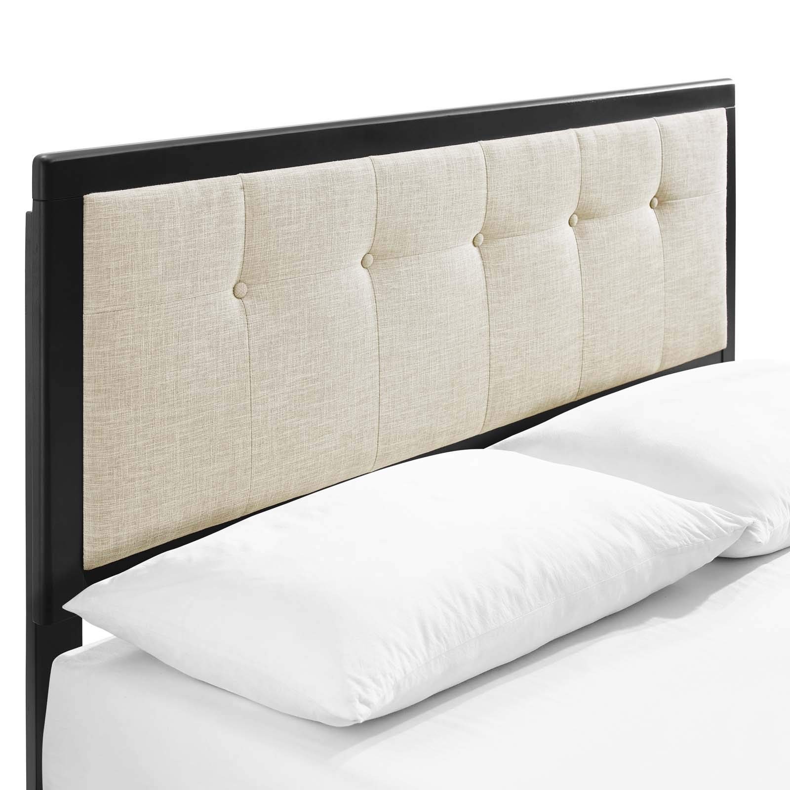 Modway Willow King Wood Platform Bed with Splayed Legs in Black/Beige