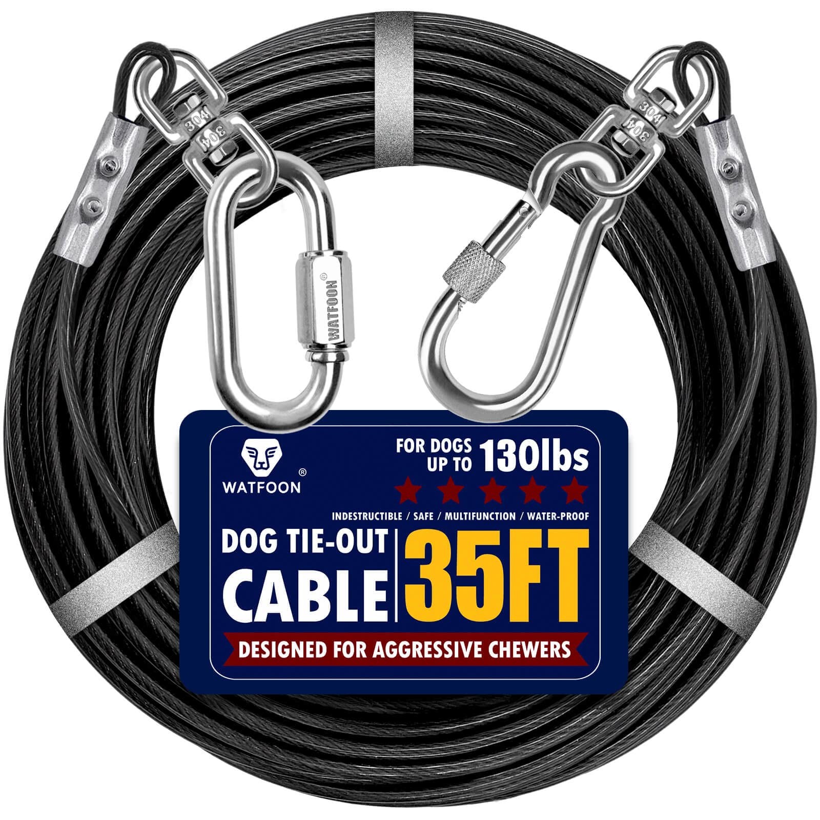 Dog Leads for Yard, 35ft Tie Out Runner Steel Wire Cable, Heavy Duty Pet Teth...