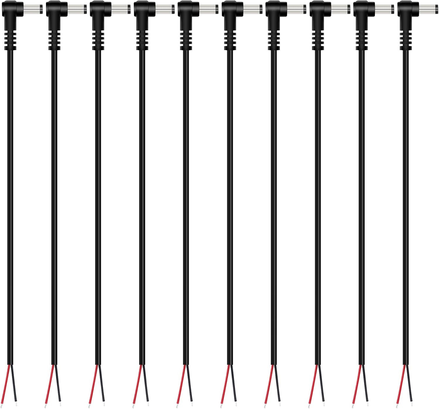 DC Power Pigtail Cable, 10-Pack 5.5Mm X 2.1Mm 90 Degree Right Angle DC Barrel Ma