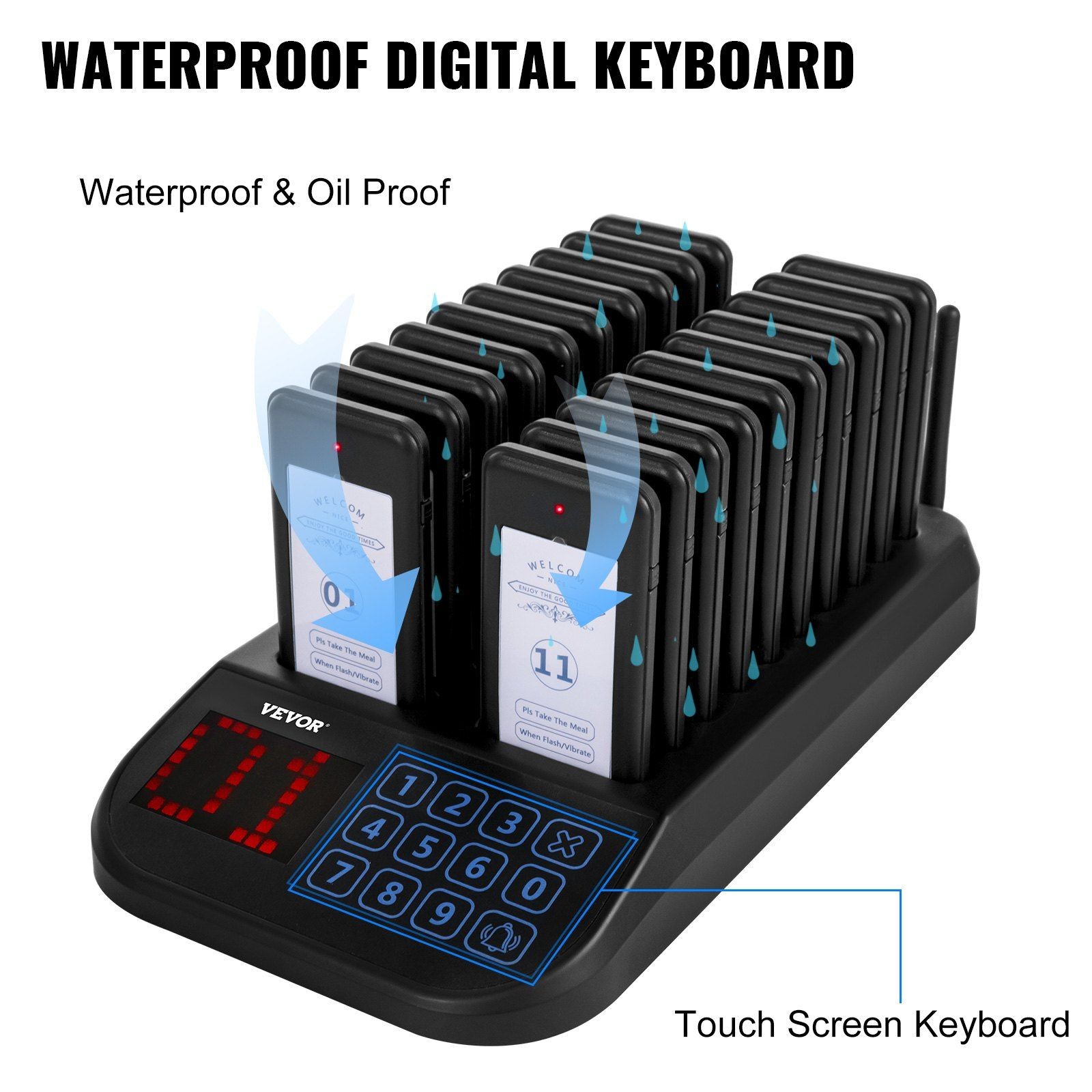 20 Pagers & 98 Beepers Wireless Calling System with Vibration&Flashing&Buzzer