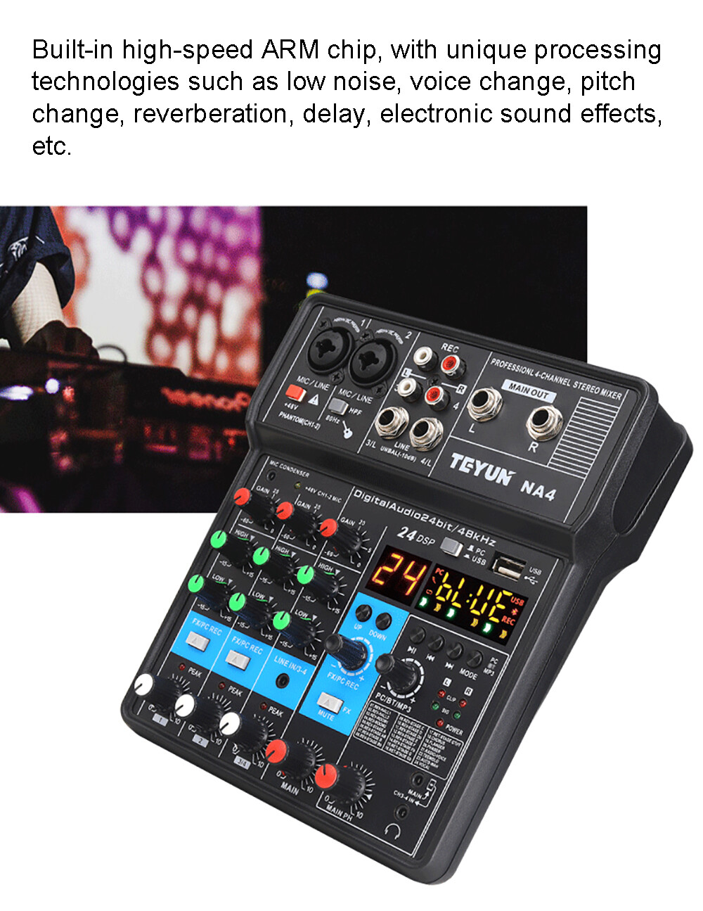 Pro 4 Channel Studio Audio Mixer Bluetooth USB DJ Live Sound Mixing Console