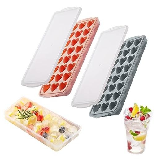 2 Pack Heart-Shaped Ice Cube Trays with lid and bin - 2 pack with lid and bin