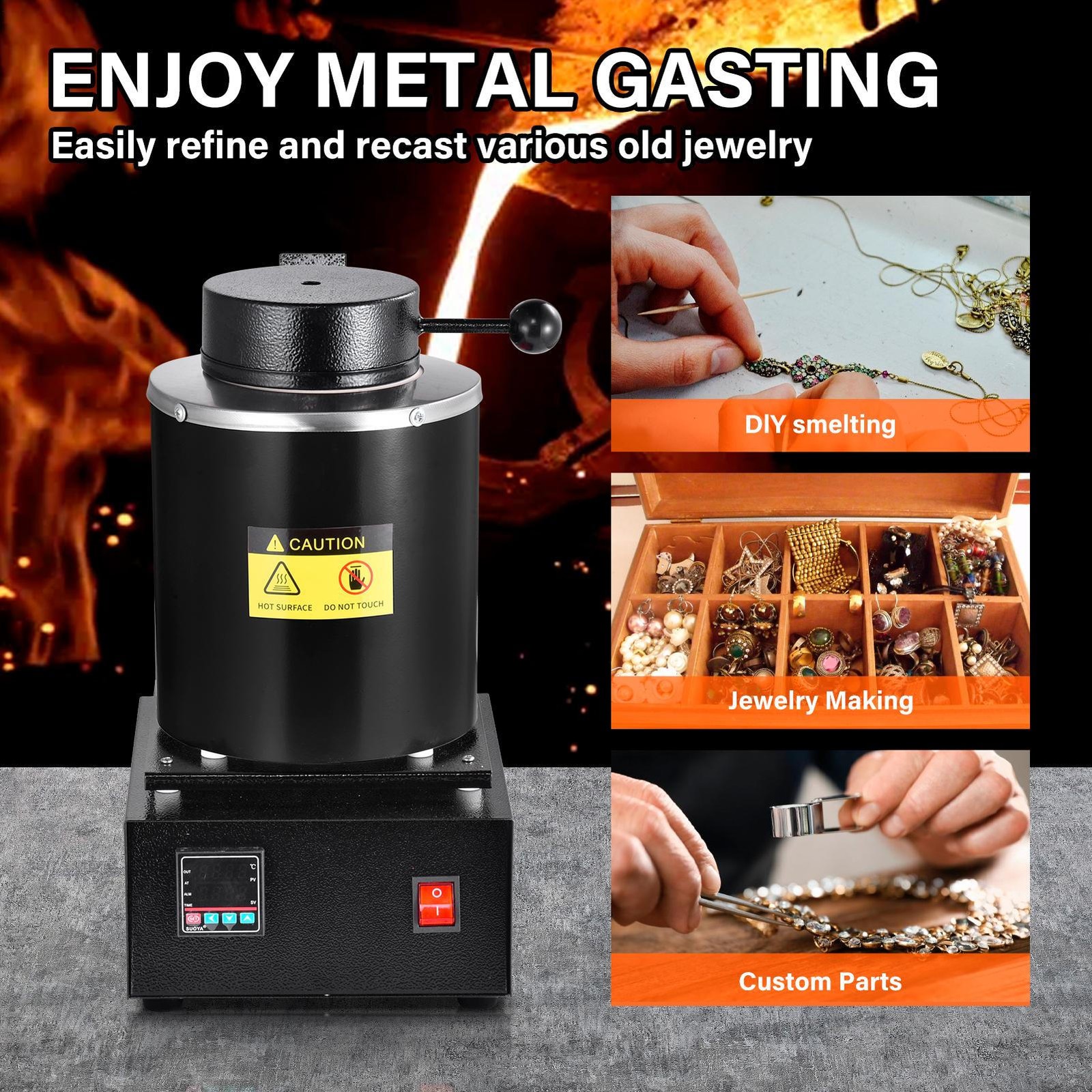 6.6LB Electric Melting Furnace Kit Smelting Gold Silver Copper Aluminum 1500W