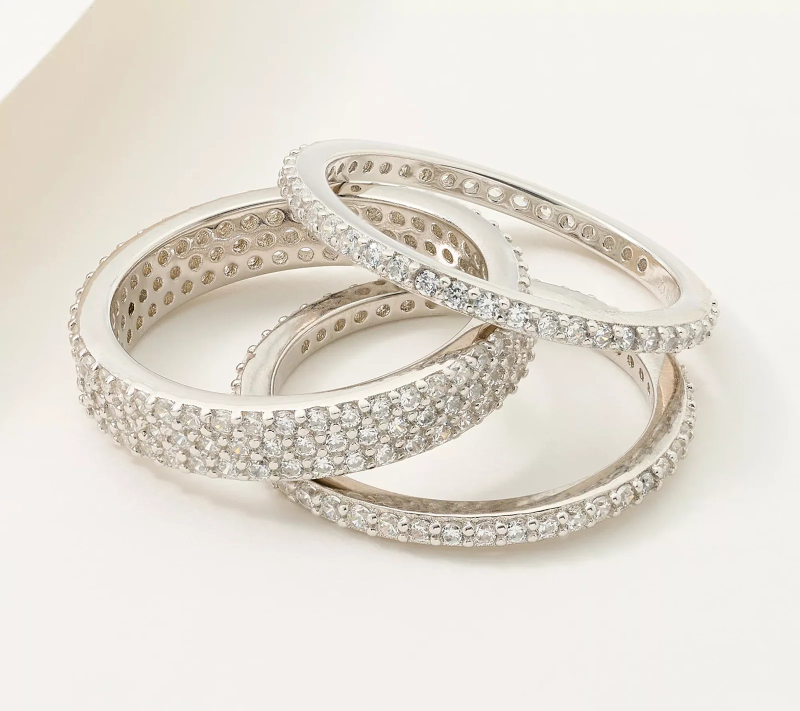 Diamonique Sterling Silver Set of 3 Round Cut Stack Ring Size 9