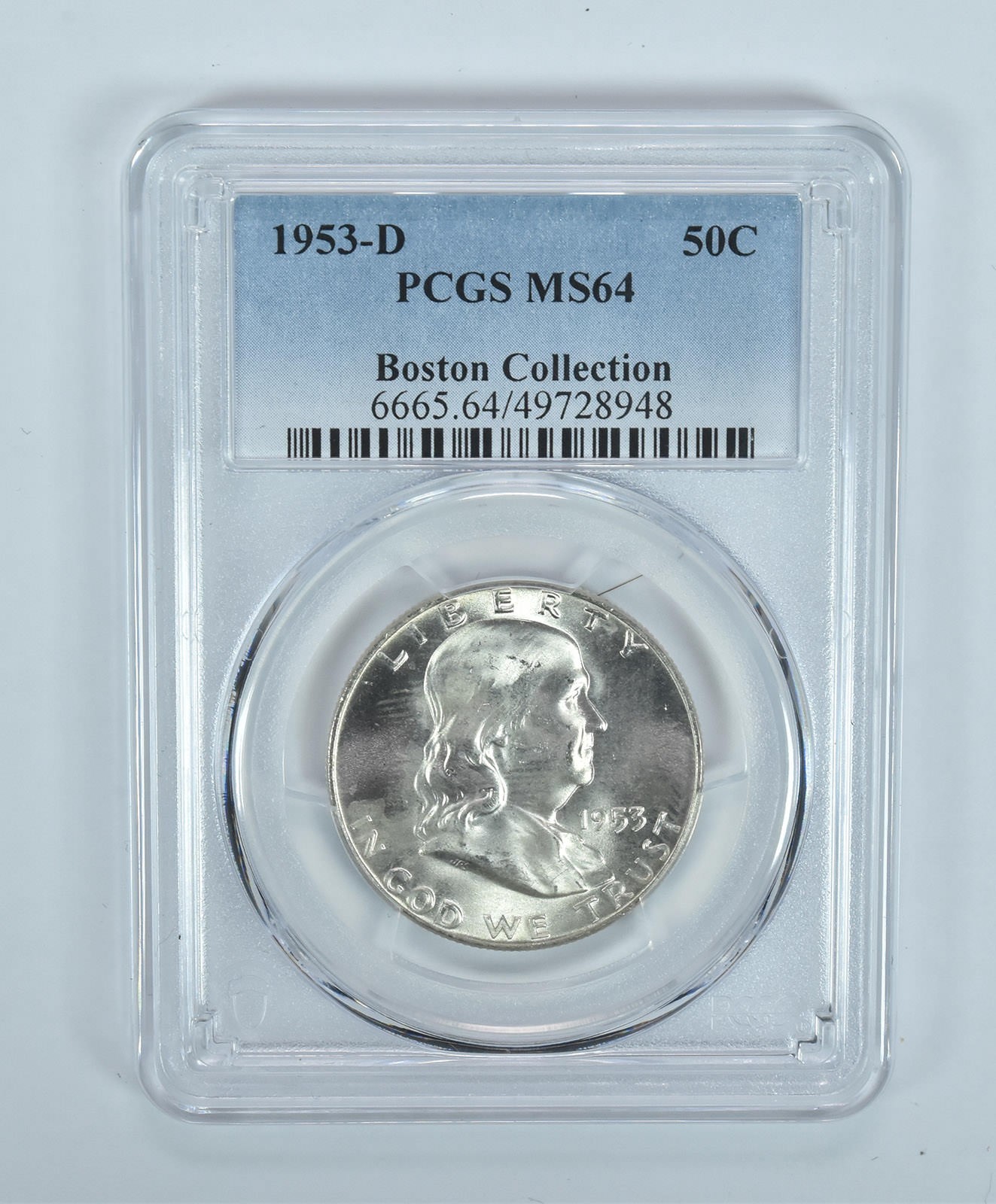1953-D Franklin Half Dollar Boston Collection MS64 PCGS Blue Label