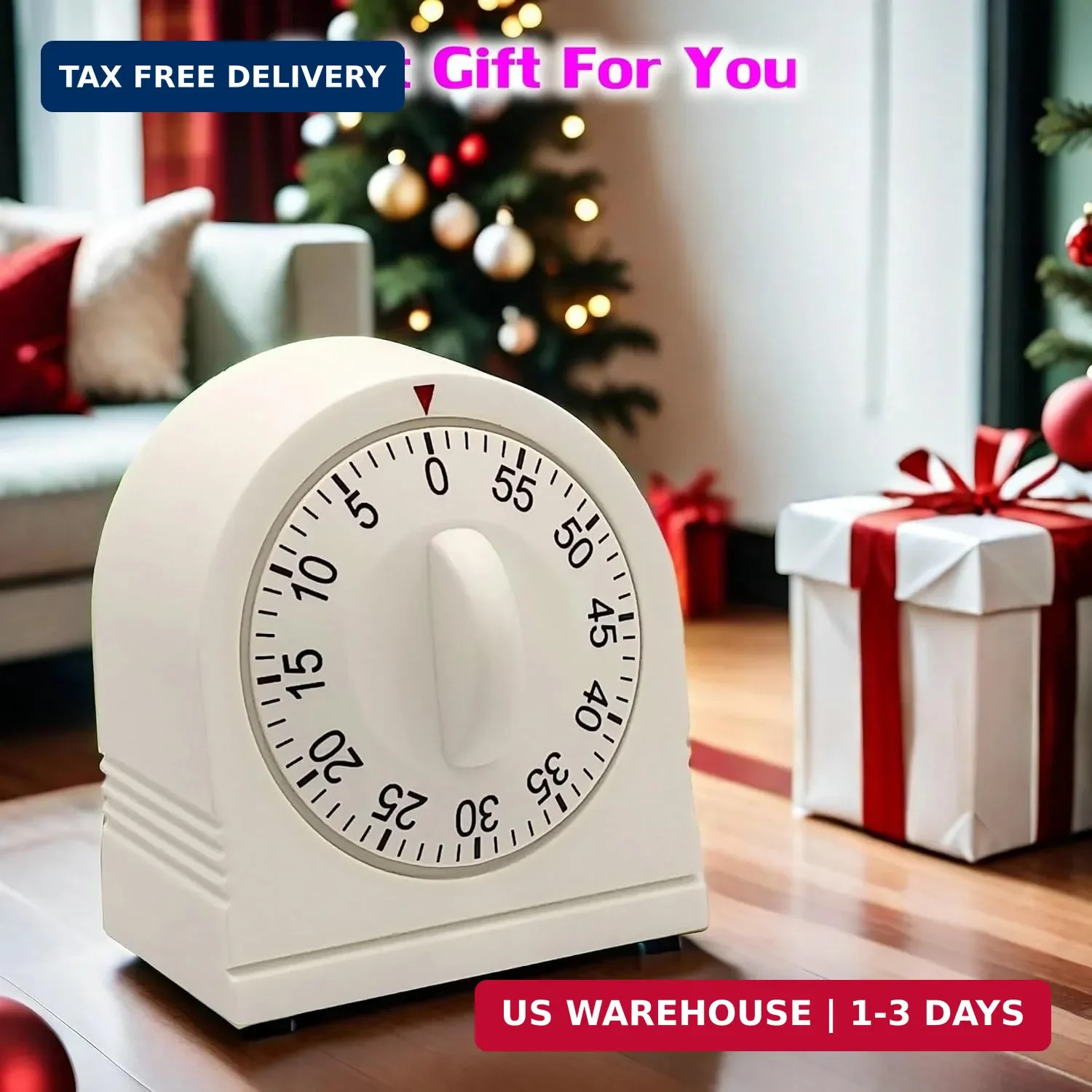 60 Minute Mechanical Wind Up Timer Loud Alarm Visual Countdown White