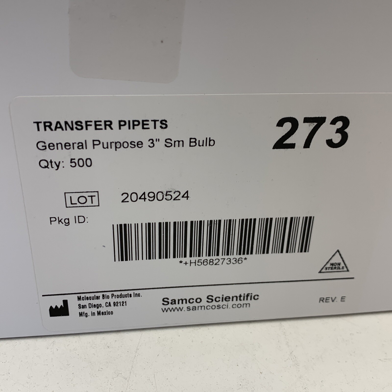 (500-Pack) Samco 273 General Purpose 3" Transfer Pipets 0.9mL Draw, 1.8mL Volume