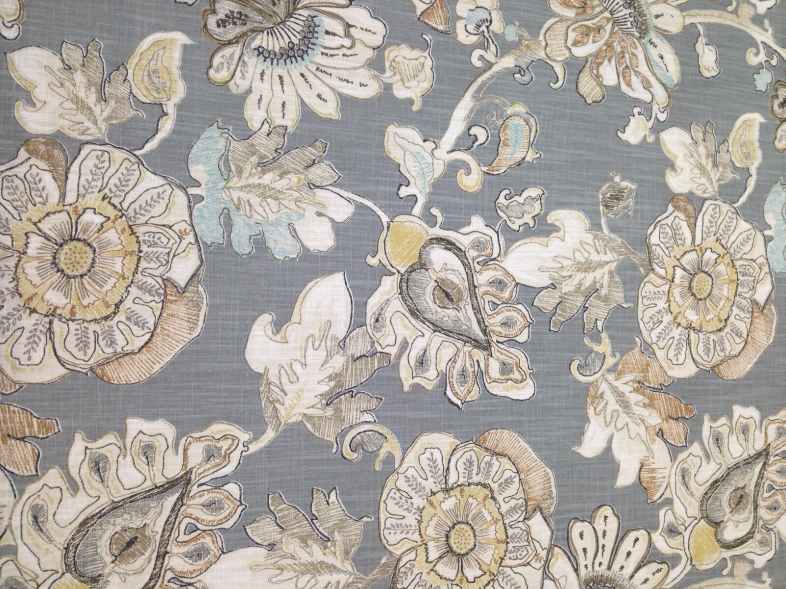 RICHLOOM ALMADA GRANITE LARGE FLORAL LINEN LIKE MULTIPURPOSE FABRIC BY YARD 54"W