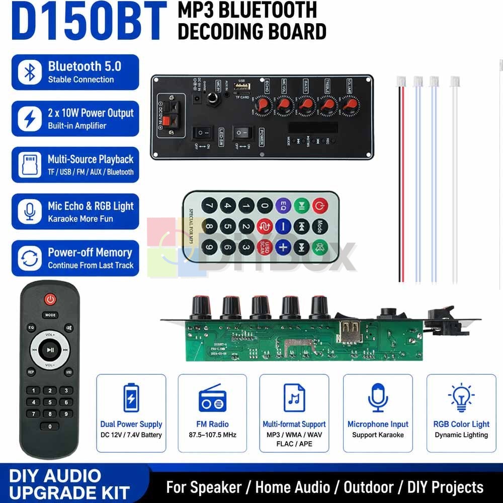 DC 12V Bluetooth 5.0 lossless MP3 Audio Decoding Board W/ Amplifier 2*10W D150BT