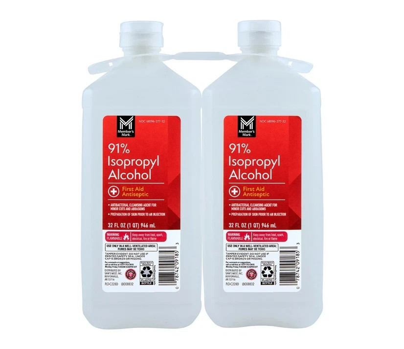 Member's Mark 91% Isopropyl Alcohol 32oz 2-Pack First Aid Antiseptic