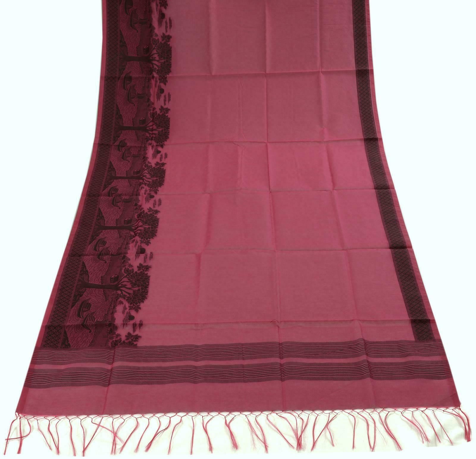 Woven Cotton Blend Indian Long Stole Banaras Ganga Ghat Dupatta Deep Deep Pink