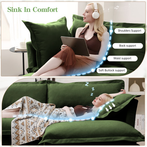 Set of 2 Slipcovered Armchairs Sets with Large Soft Pillow Chenille Fabric Green