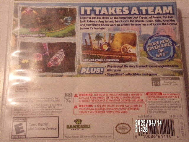 Sonic Boom Shattered Crystal Authentic Nintendo 3DS /Case ONLY/ Authentic USA