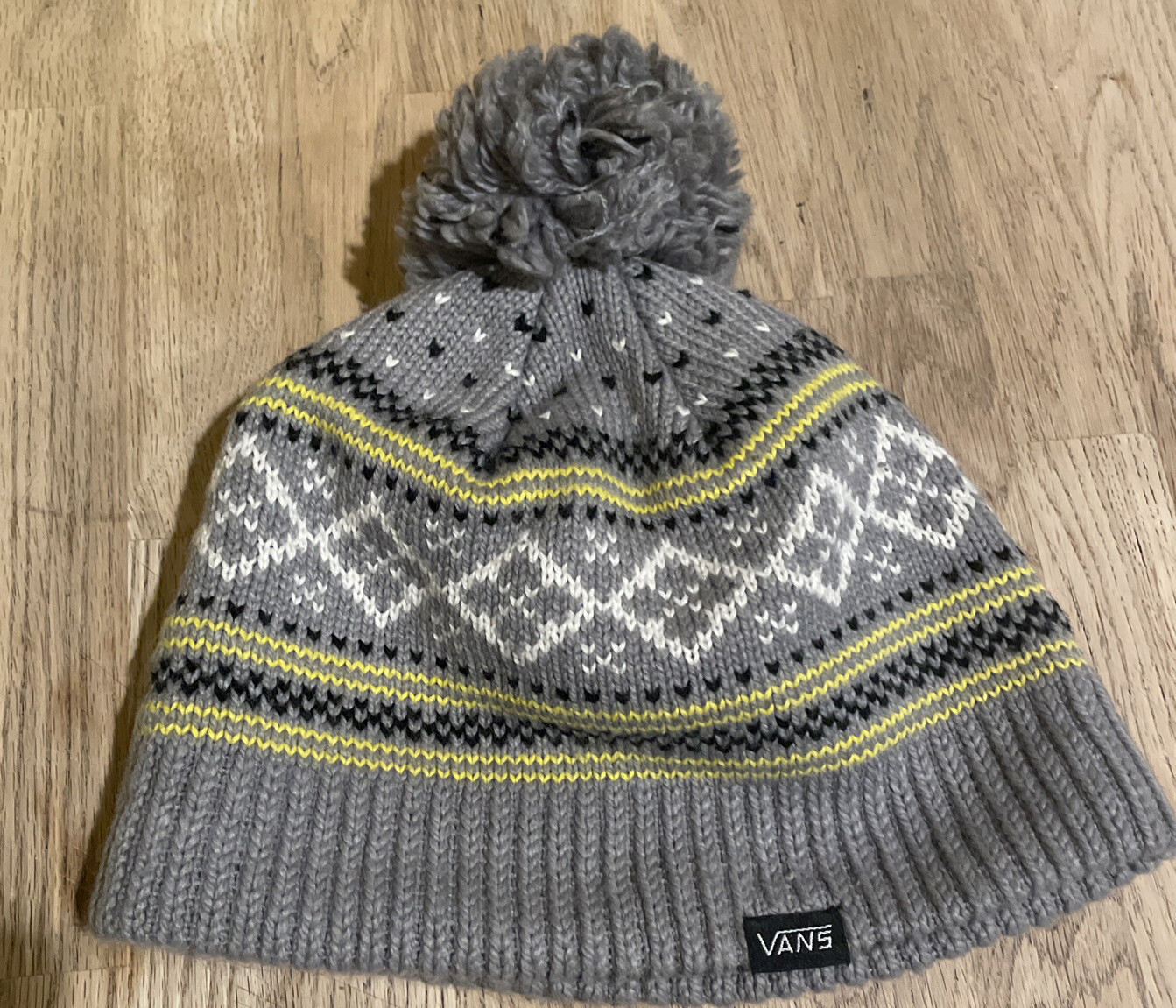 Adult VANS Gray Diamond Pattern Pom Pom Beanie, One Size