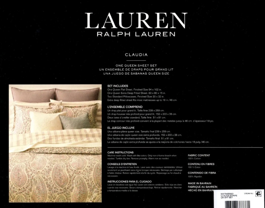 Brand New Ralph Lauren 4pc Queen Sheet Set Stripe