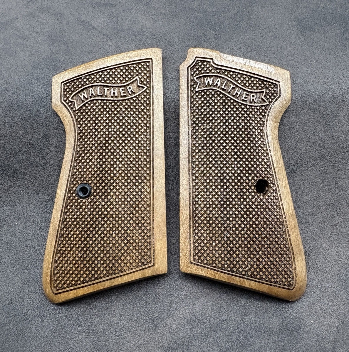 Walther PPK/S 22 LR Walnut Wood Grips. Full Checkered. Fits Arkansas Versions
