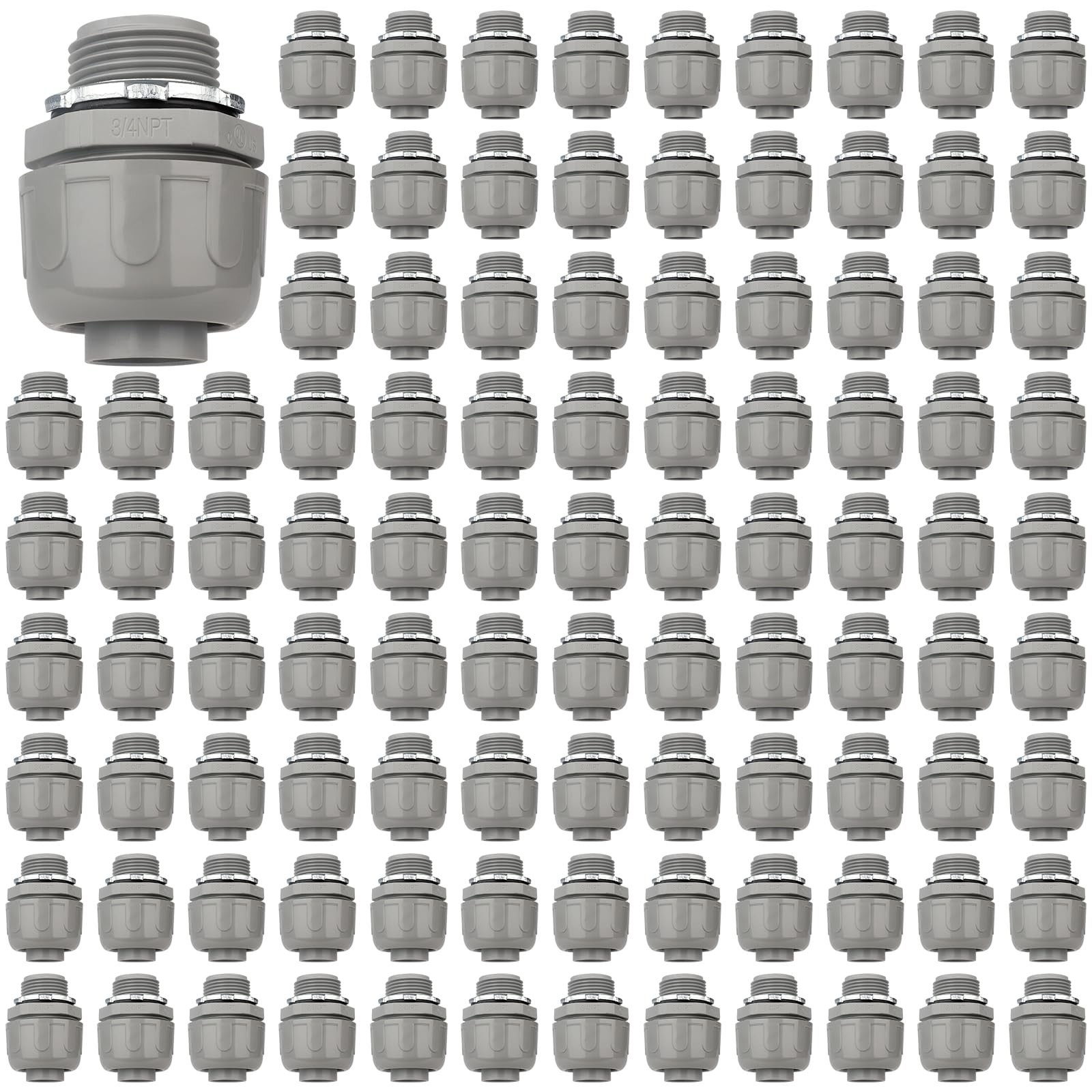 100 PCS 3/4" Liquid Tight Connector NPT Straight 180D Flexible Conduit Fittings
