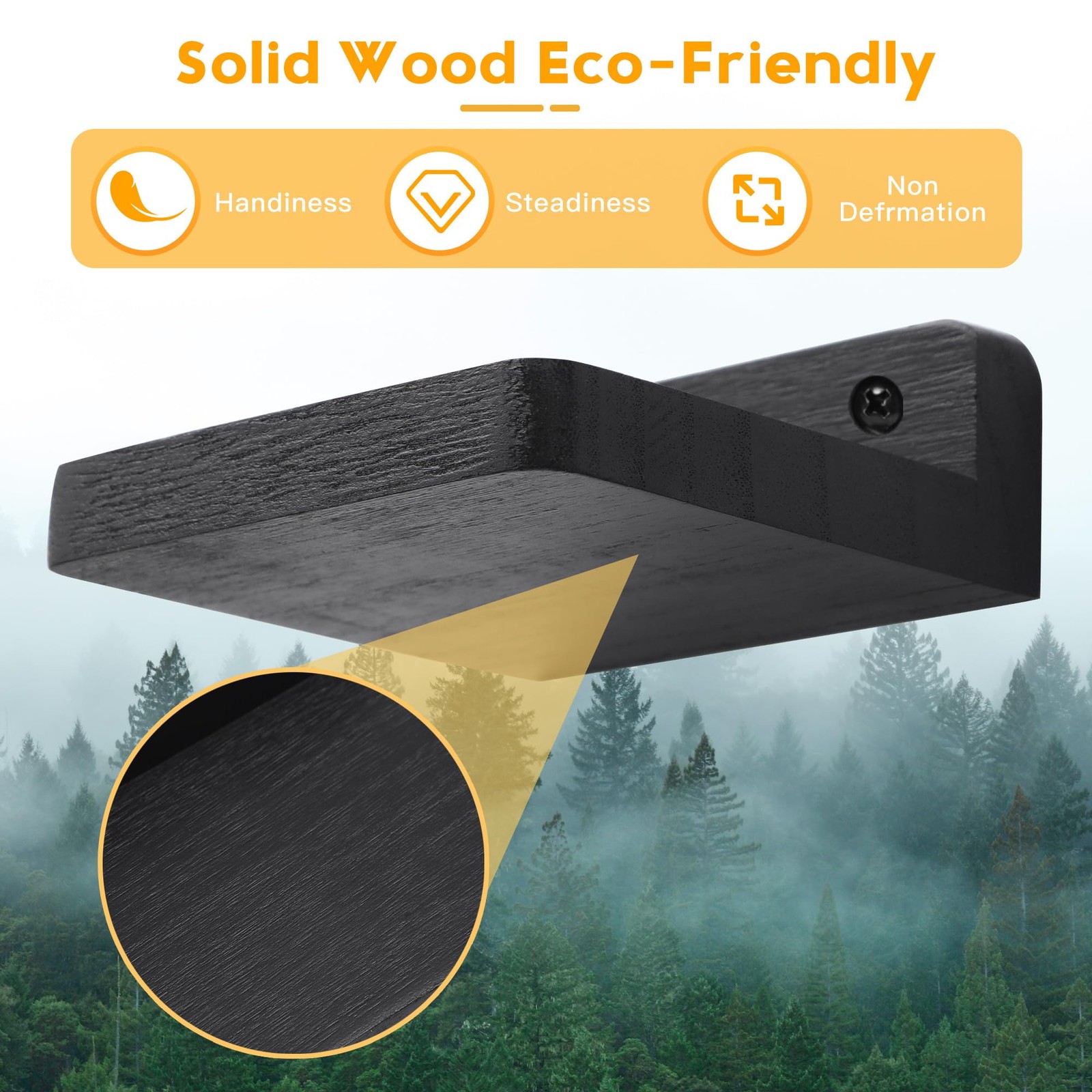Mini Floating Wall Shelves Rustic Wood Display Ledges 4x4 Inch Black
