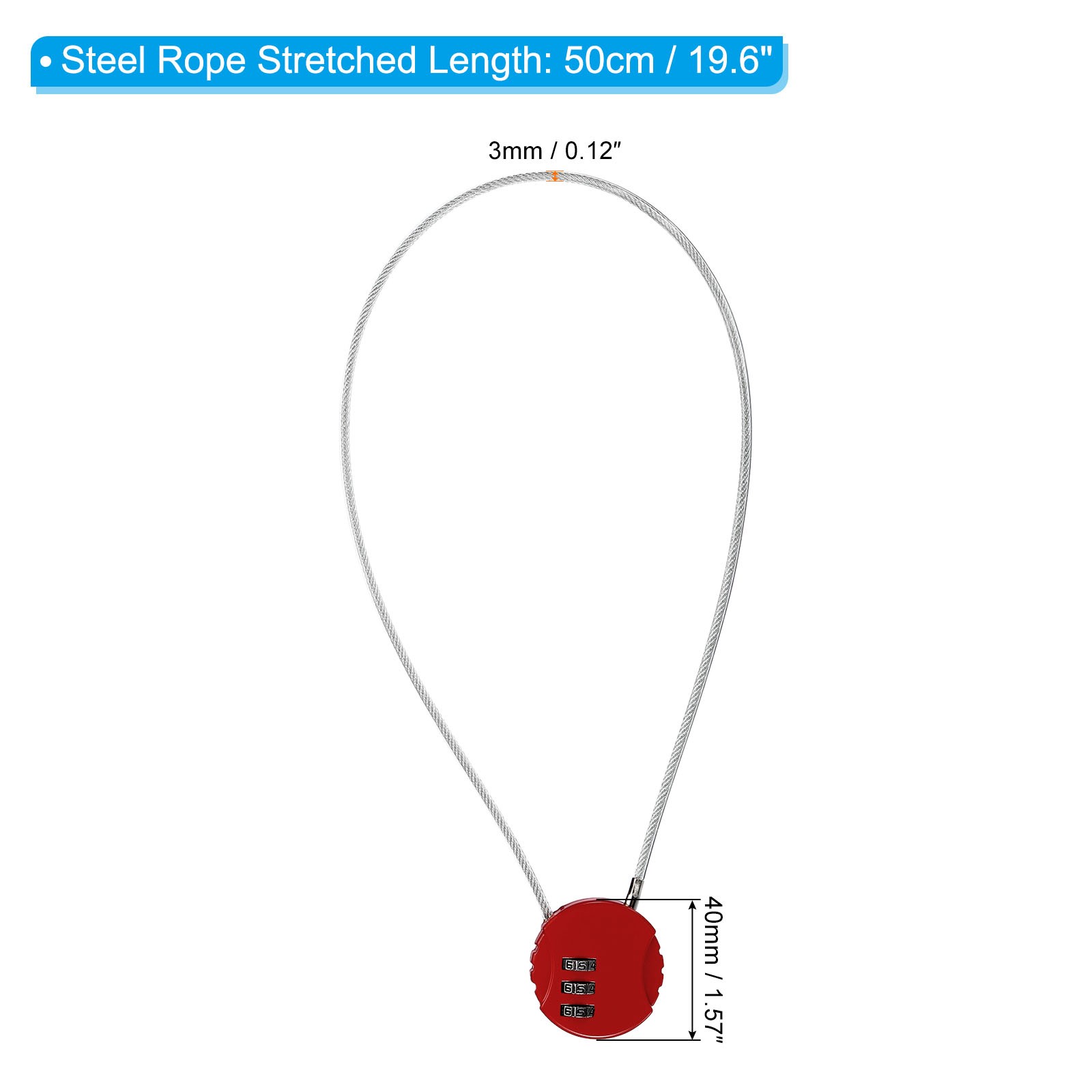 Small Combination Block 19.6", 2pcs 3 Digit Luggage Lock, Red
