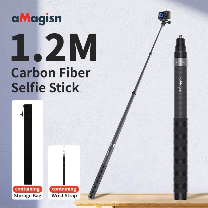 aMagisn Carbon Fiber 1.2m Selfie Stick 120cm Invisible For Insta360 DJI GoPro