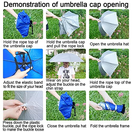 Fishing Umbrella Hat Folding Adjustable Sun Rain Silver/Blue(Single layer)