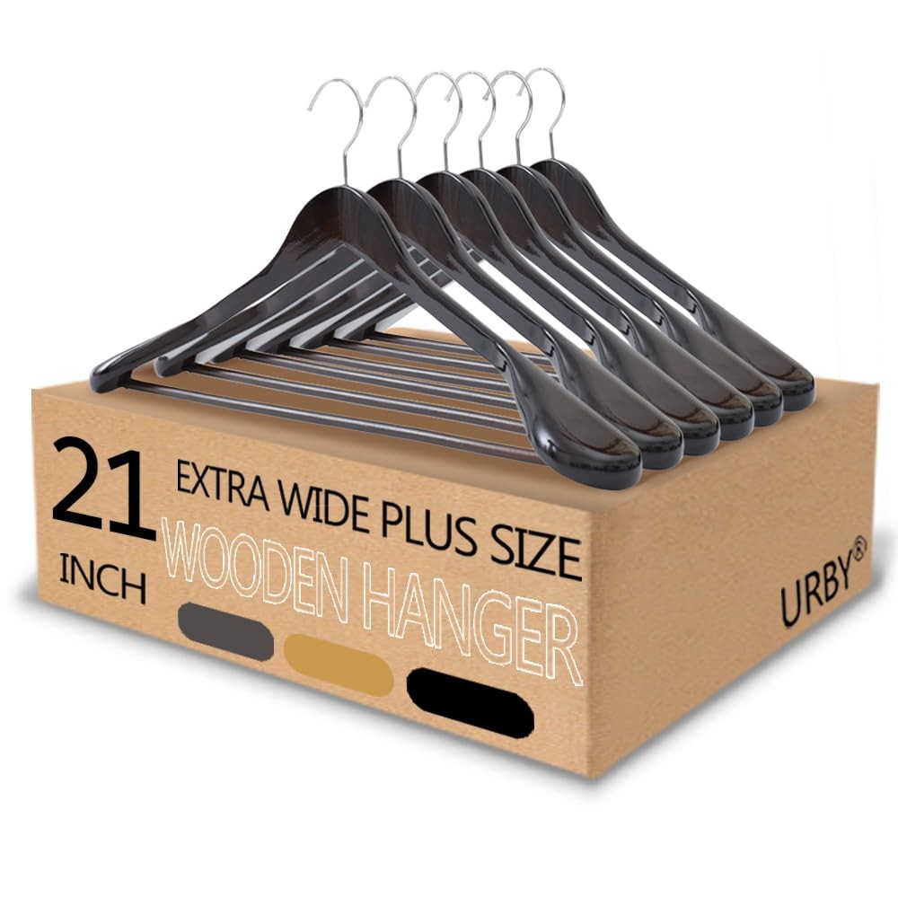 6pk 21 inch Wide Shoulder Wooden Hangers No Shoulder Bump. Design for Suit, J...