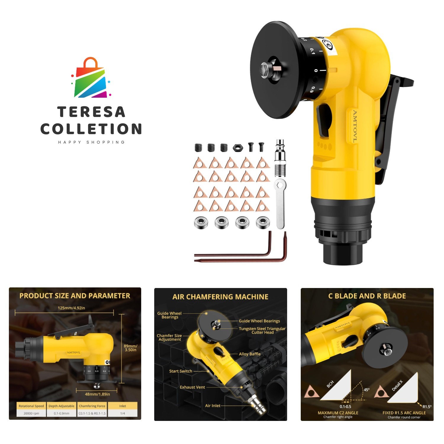 Air Chamfer Tool - Mini Pneumatic Chamfering Machine, 30000 RPM Pneumatic Cha...