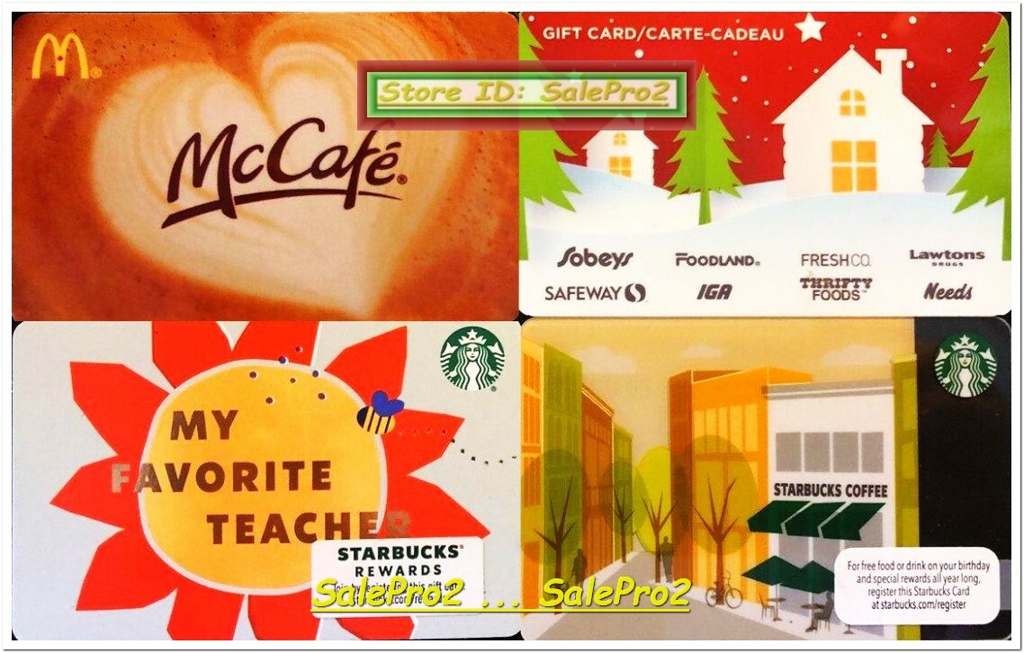 4x McDONALD LOVE STARBUCKS TEACHER SOBEYS SAFEWAY IGA COLLECTIBLE GIFT CARD LOT