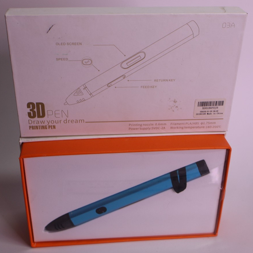 3D Printing Pen OLED Screen Blue PLA ABS 1.75mm USB w/ Filament Tested