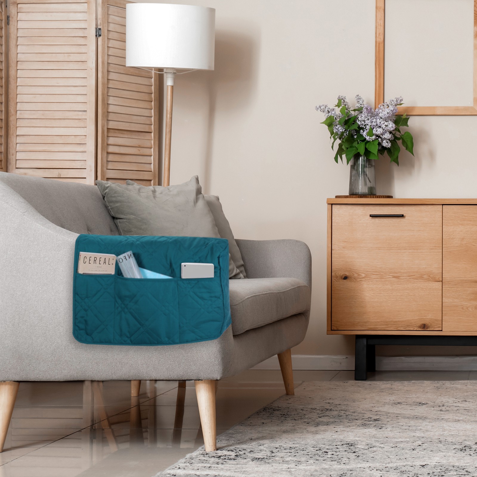 2 Pack Sofa Armrest Organizer Armchair Caddy Hanging Storage Bag Blue