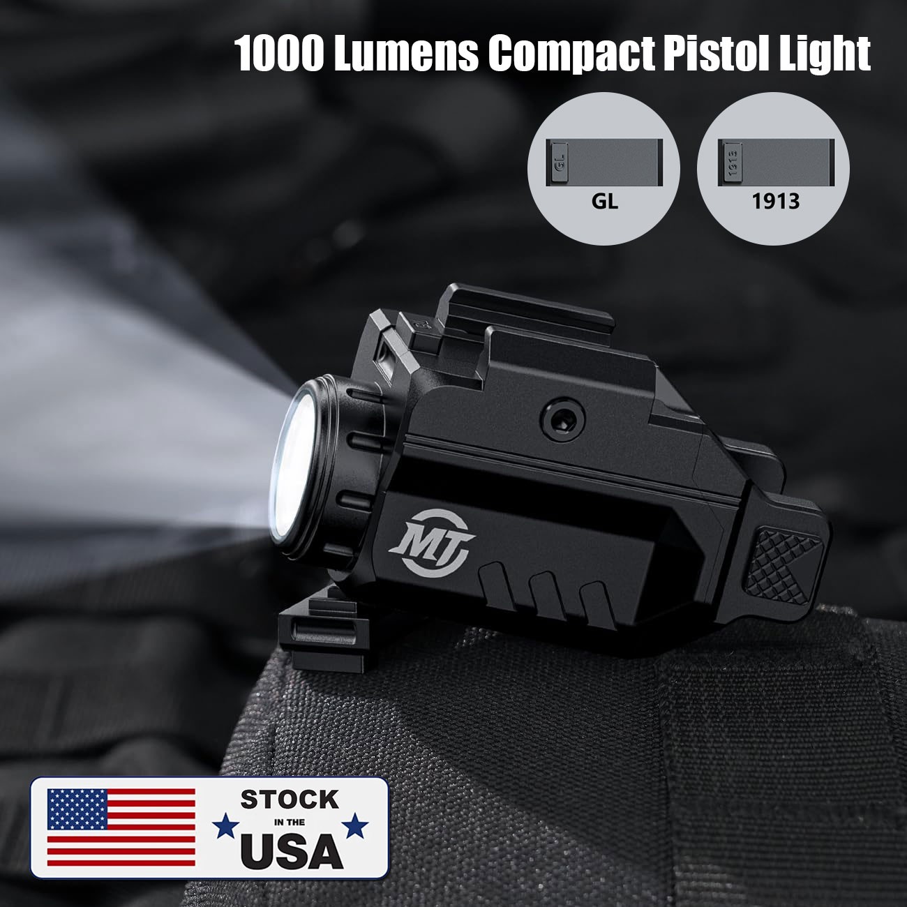 1000 Lumens Compact Pistol Light Rechargeable Weaponlight for 1913/GL Rail Guns
