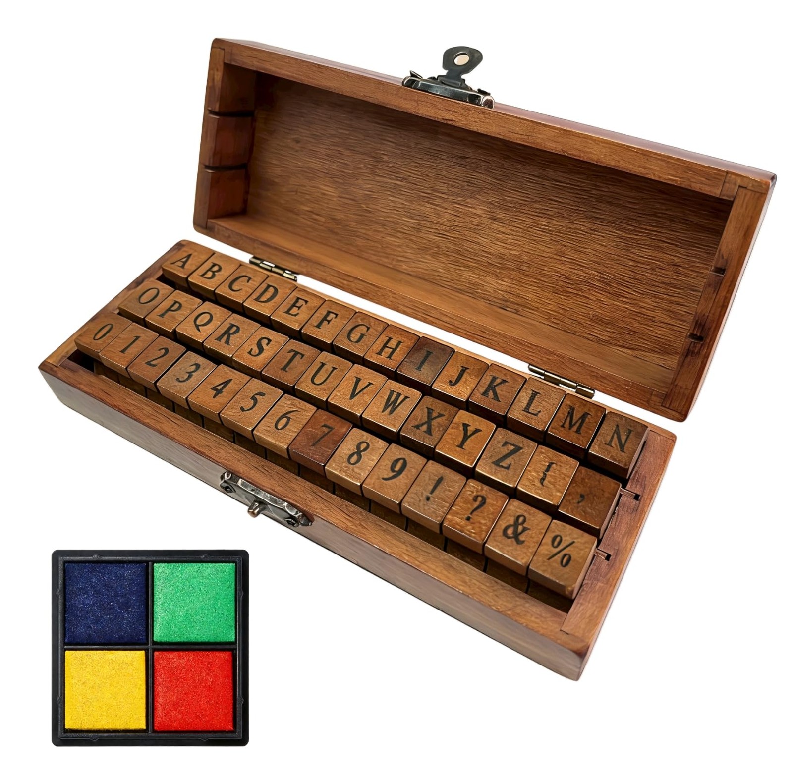 42 Pcs Premium Letter Stamps, Wooden Alphabet Rubber Stamps Set with Numbers and