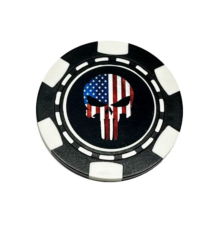 Punisher Skull USA US Flag Marvel - Clay Poker Chip Golf Ball Marker Card Guard