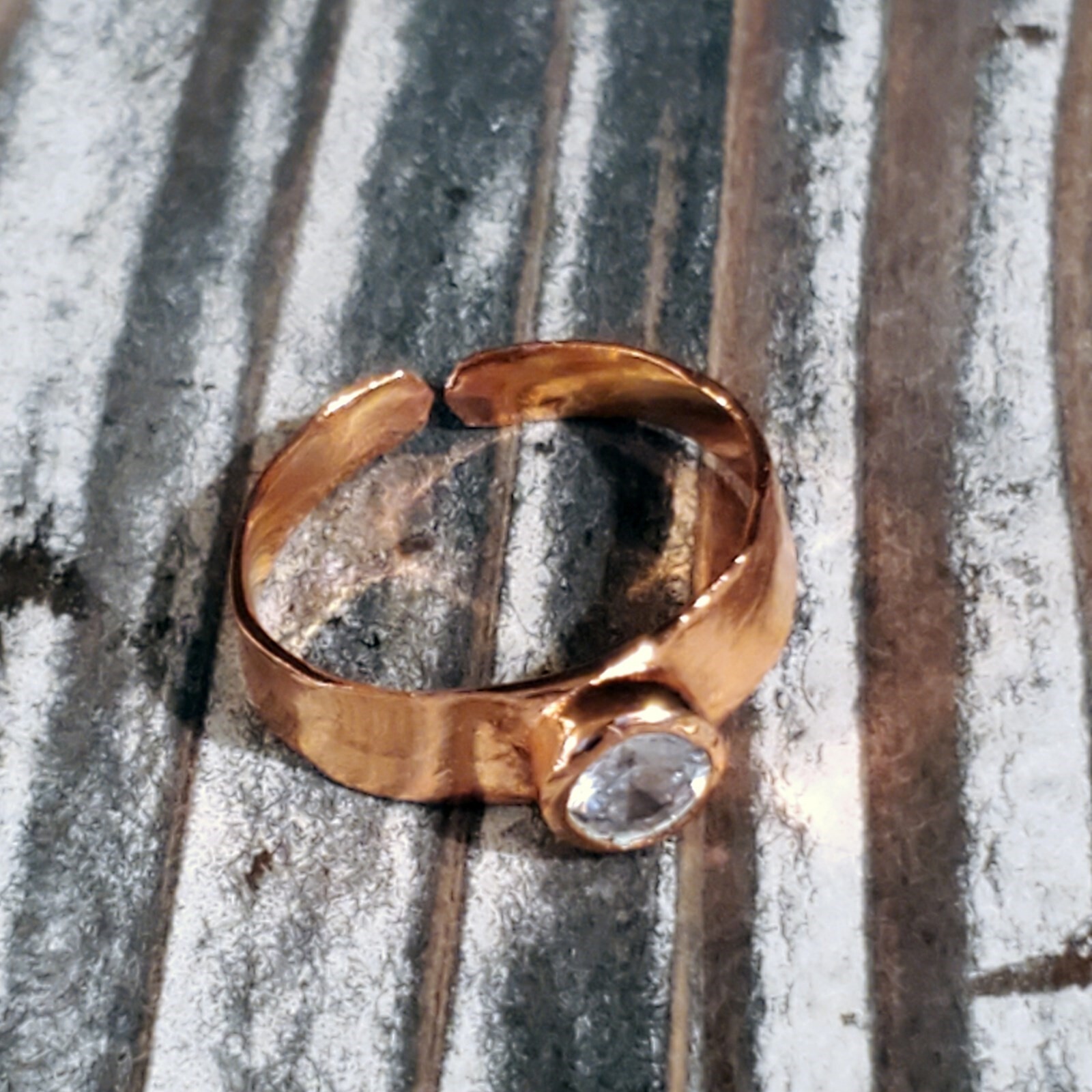 Handcrafted Pure Solid Copper India Round CZ Adjustable Ring