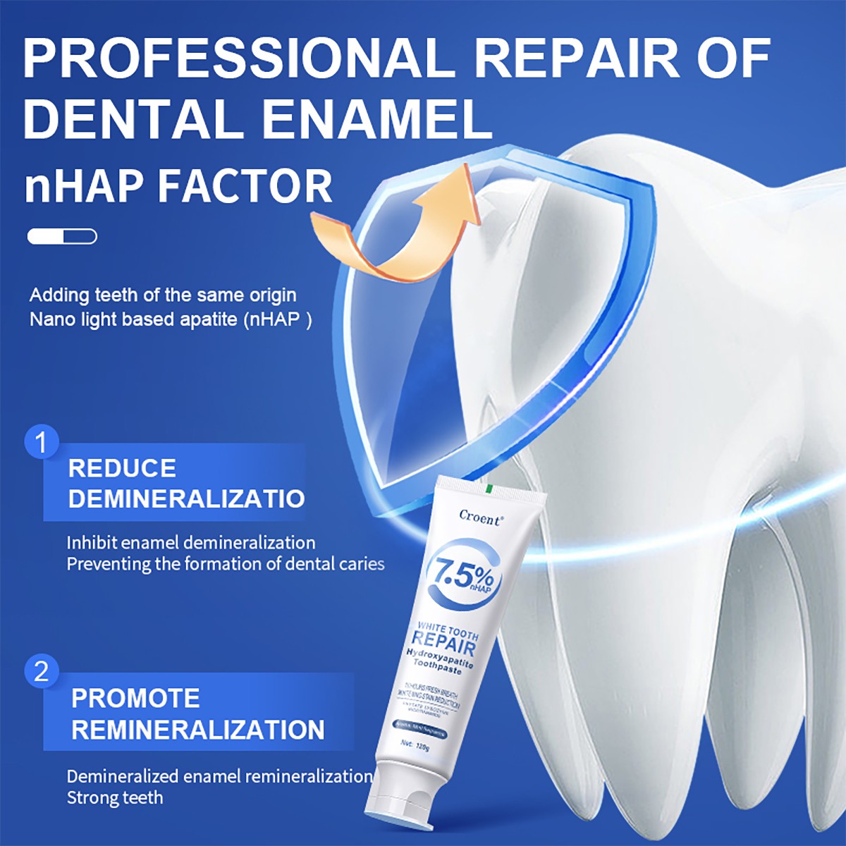 7.5% Hydroxyapatite Toothpaste Remove Yellow Tooth Stains For Sensitive Teeth