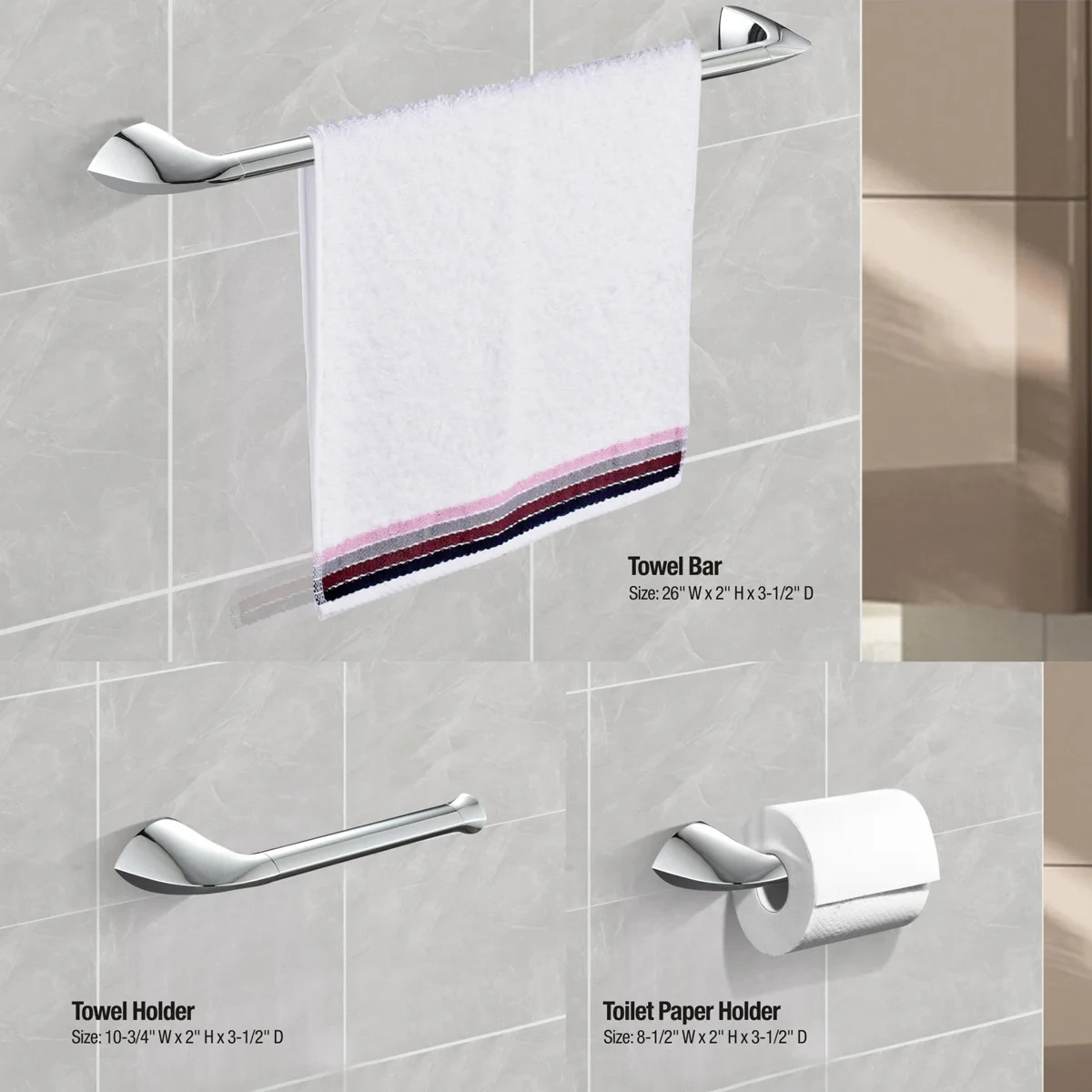 BH168 3 Pieces Bathroom Hardware Set (Chrome or Brushed Nickel)