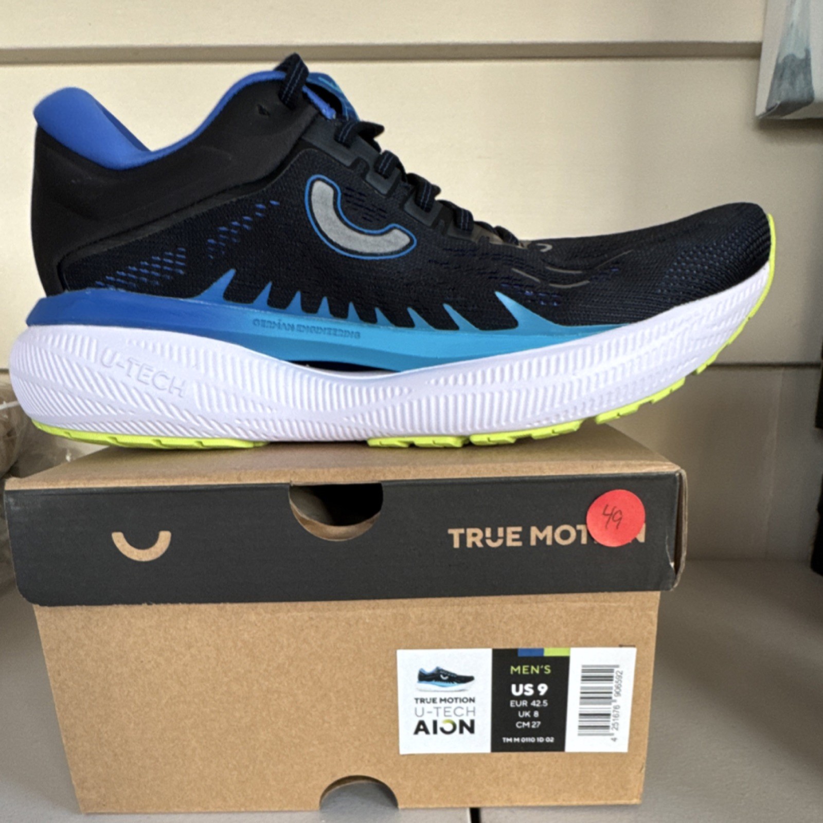 True Motion U-TECH Aion Men's Mesh Breathable Running Black Blue Lace Up US 9