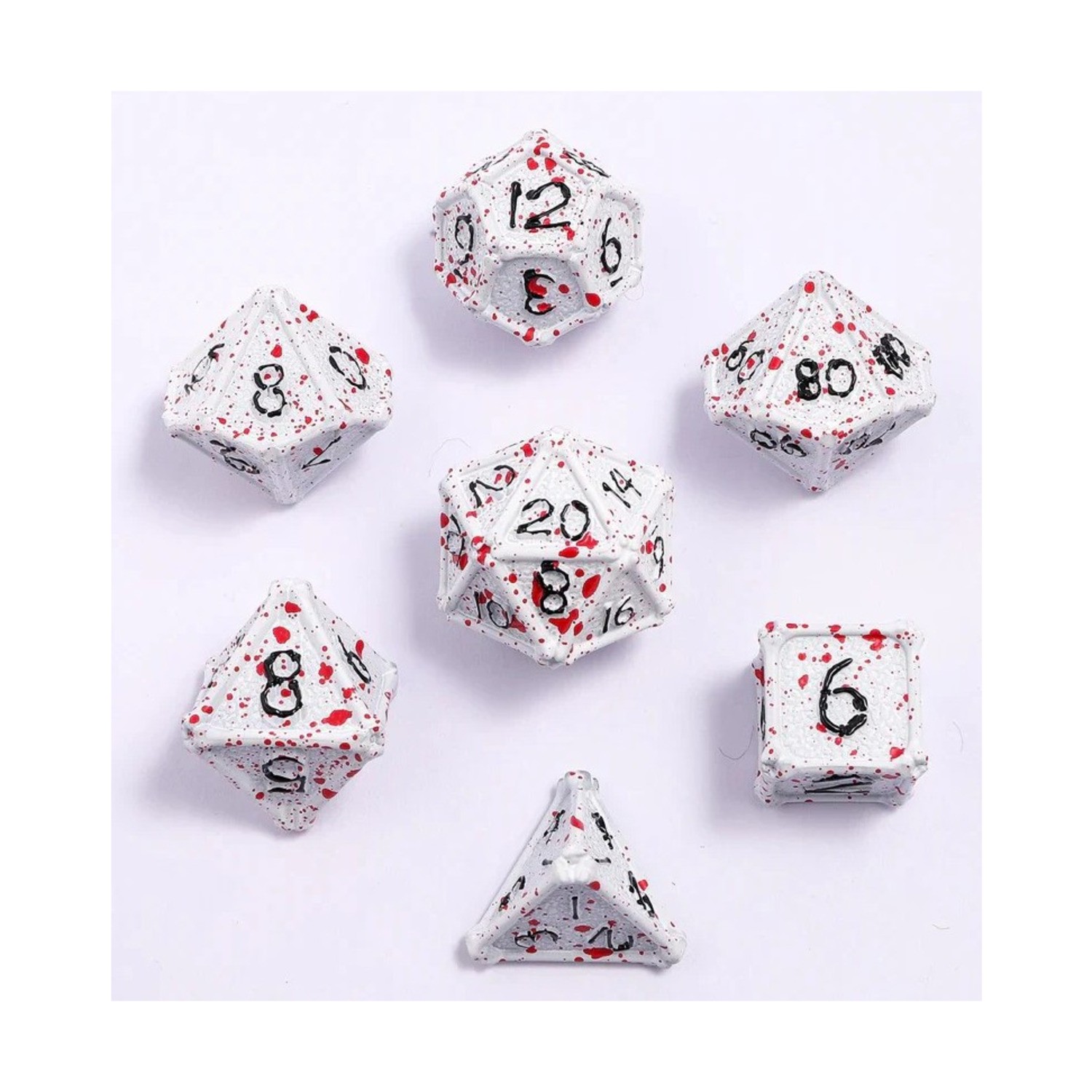 HYMGHO Metal Dice Poly Set - Bone Collector White w/Blood Splatters (7) New