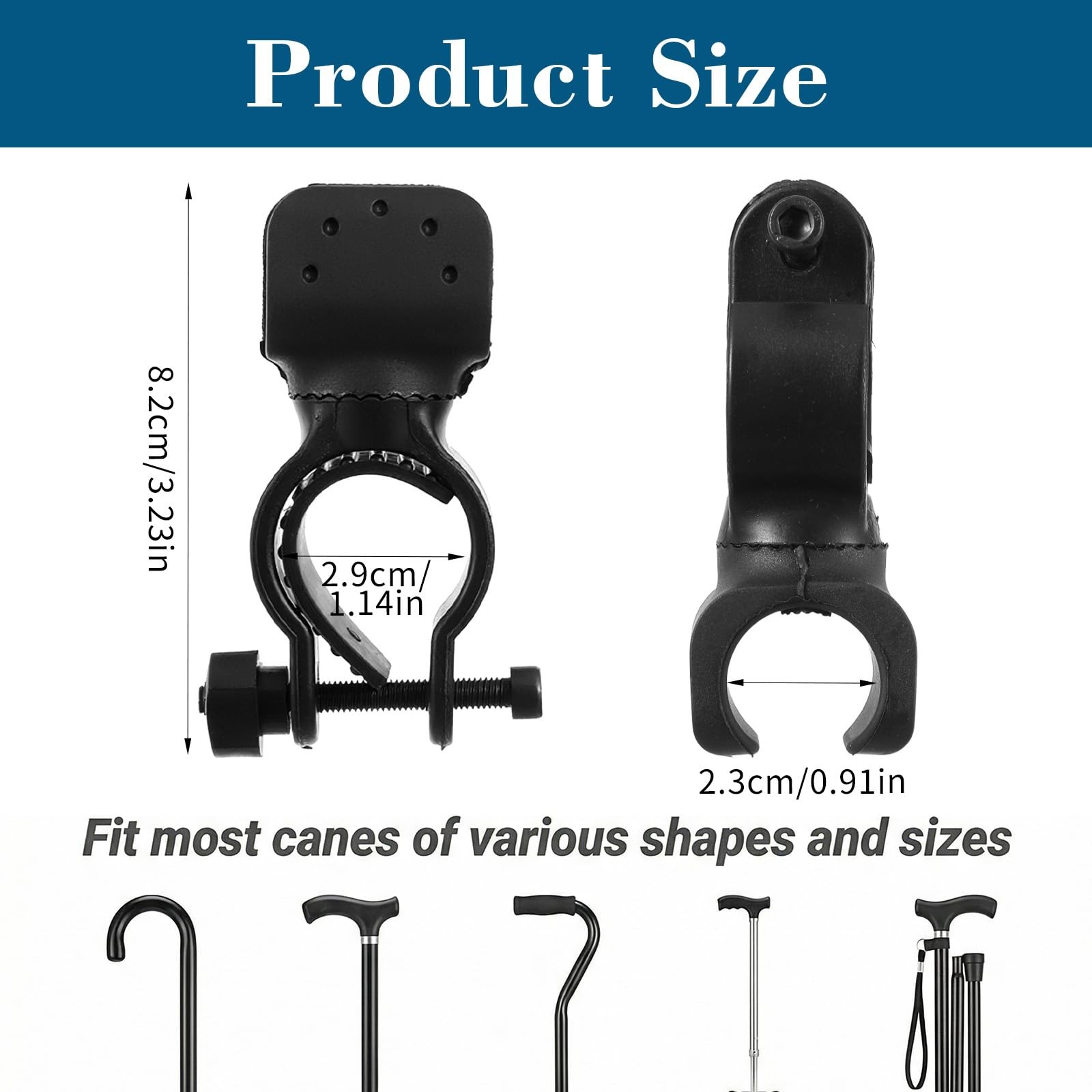 Thinp 2 Pcs Cane Holder for Walker, Universal Black