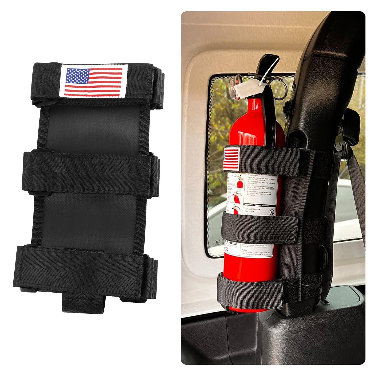Roll Bar Car Fire Extinguisher Mount with American Flag,Fire Extinguisher Hol...