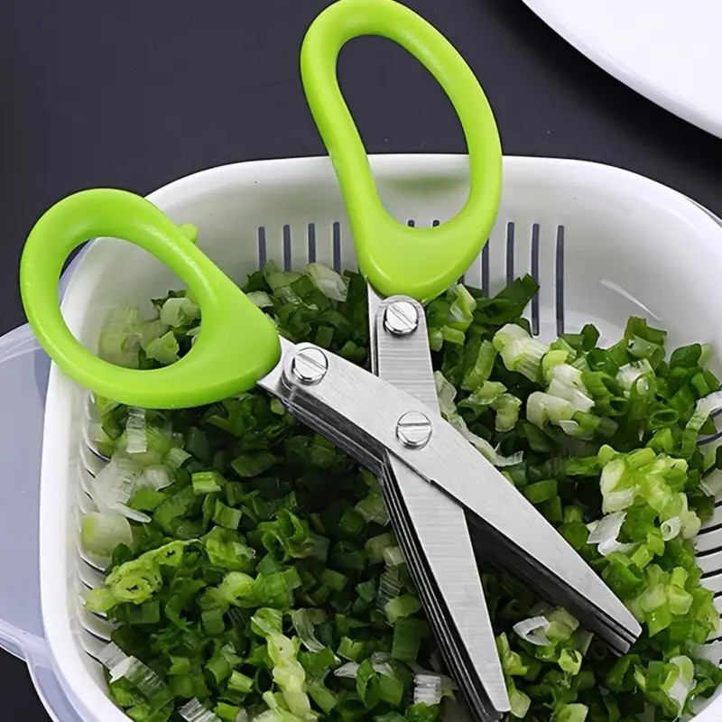 Stainless Steel 5-Blade Herb Scissors Multipurpose Kitchen Shears with Brush