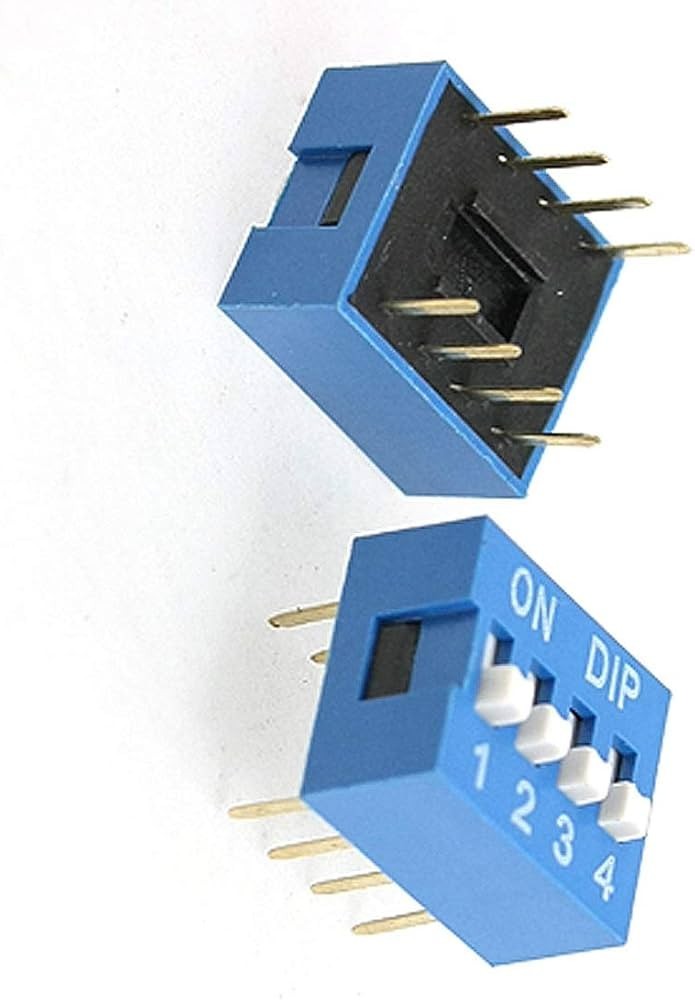 10 Pack DIP Switch w 4 Switches, 8-Pin, SPST, Blue Color, 0.45"x0.38"x0.23"