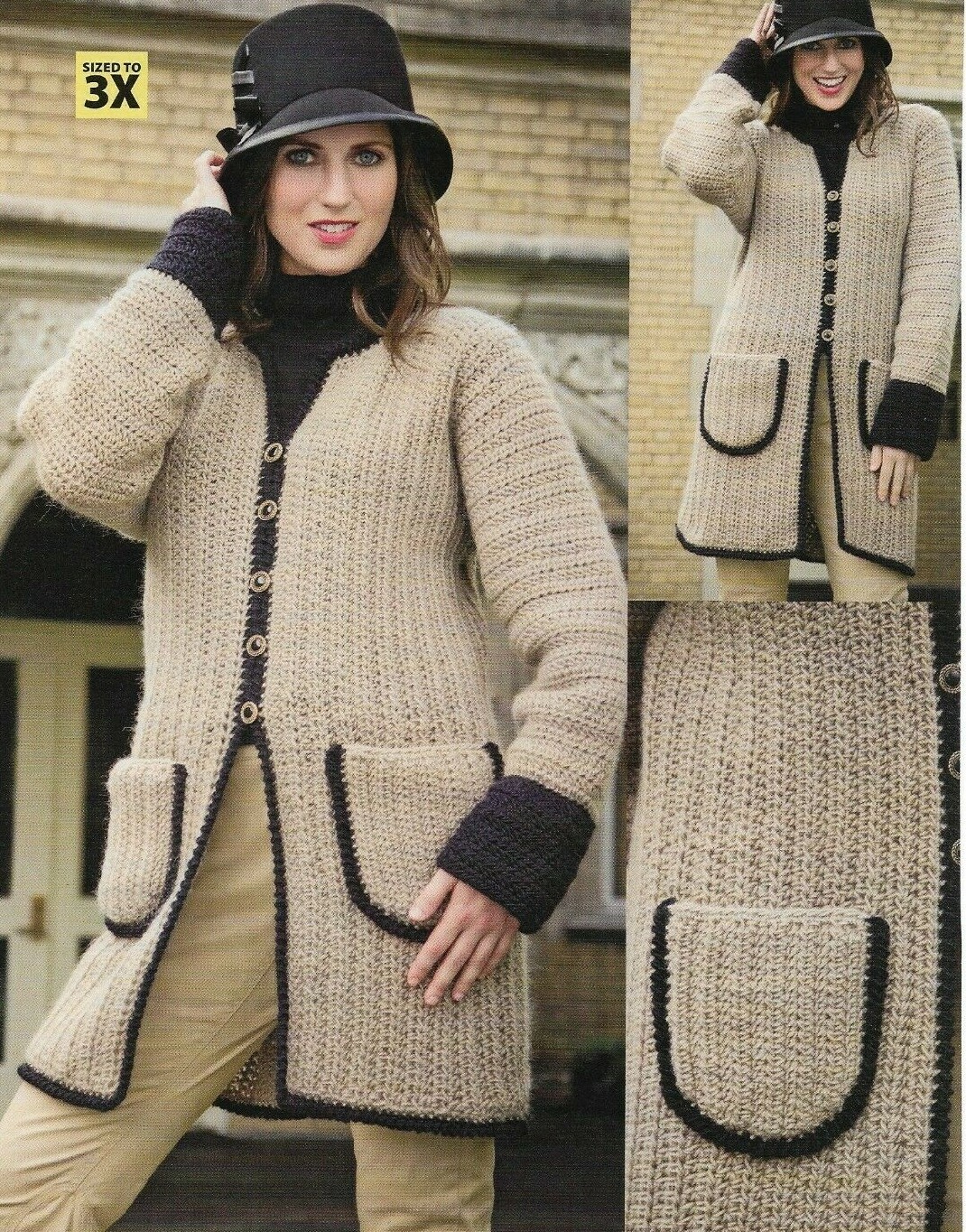 DAY-TRIPPER WALKING COAT 6 SIZES WOMEN'S CROCHET PATTERN INSTRUCTIONS