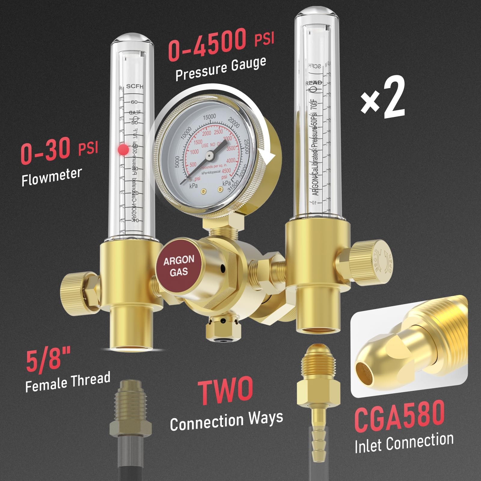 Dual Output Argon Regulator Flow Meter
