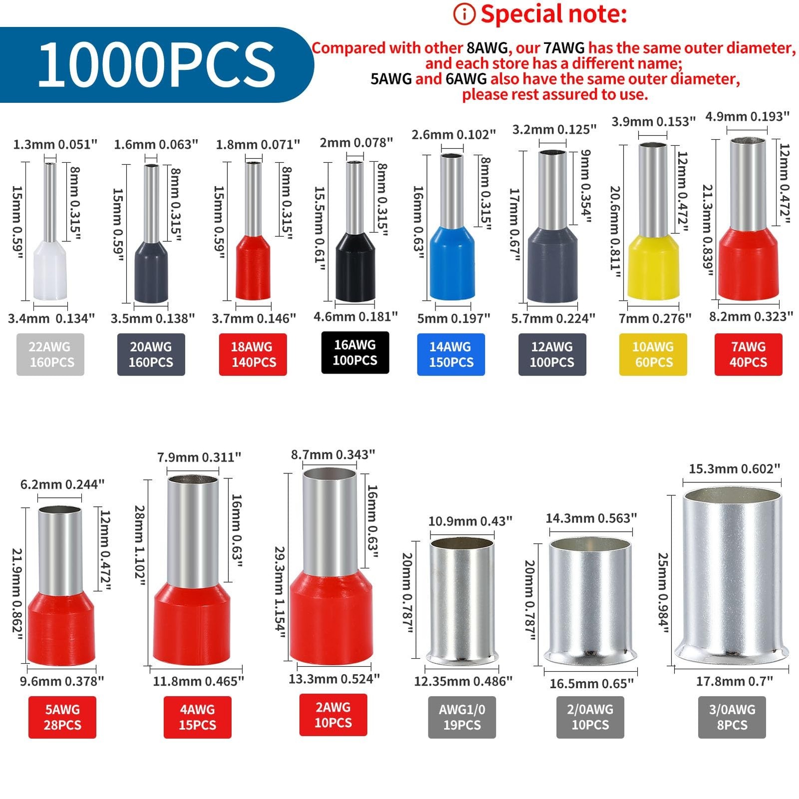SRXECT Wire Ferrule Kit 1000PCS