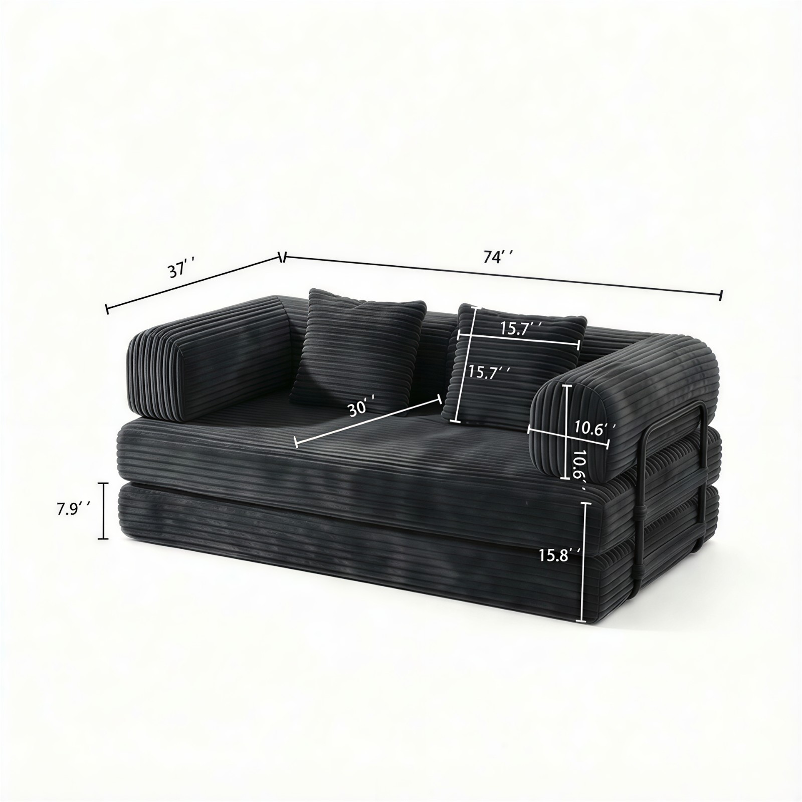 Convertible Floor Sofa Bed Pillow Back Support Armrest,Corduroy fabric Grey
