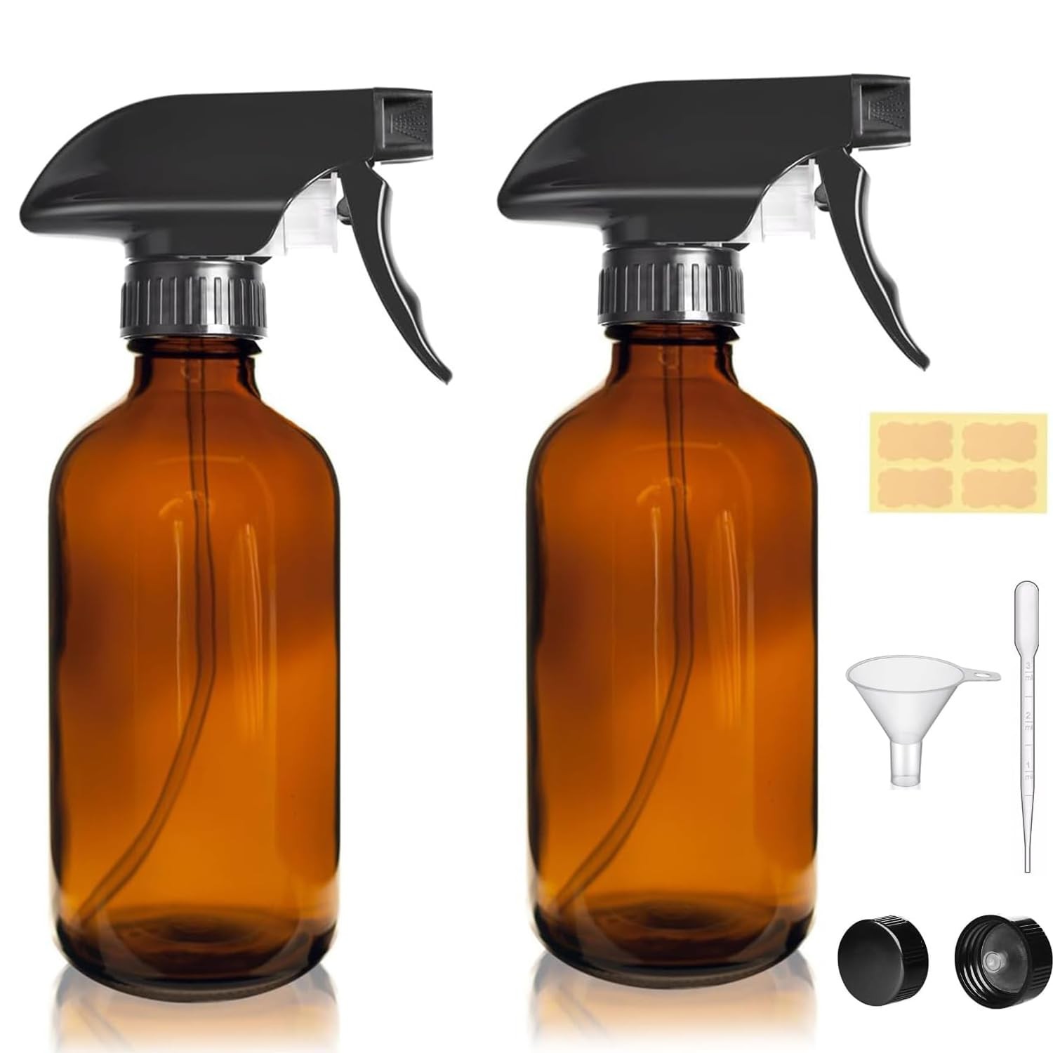 8oz Amber Glass Spray Bottles - 2 Pack Empty Refillable Bottles for Cleaning,...