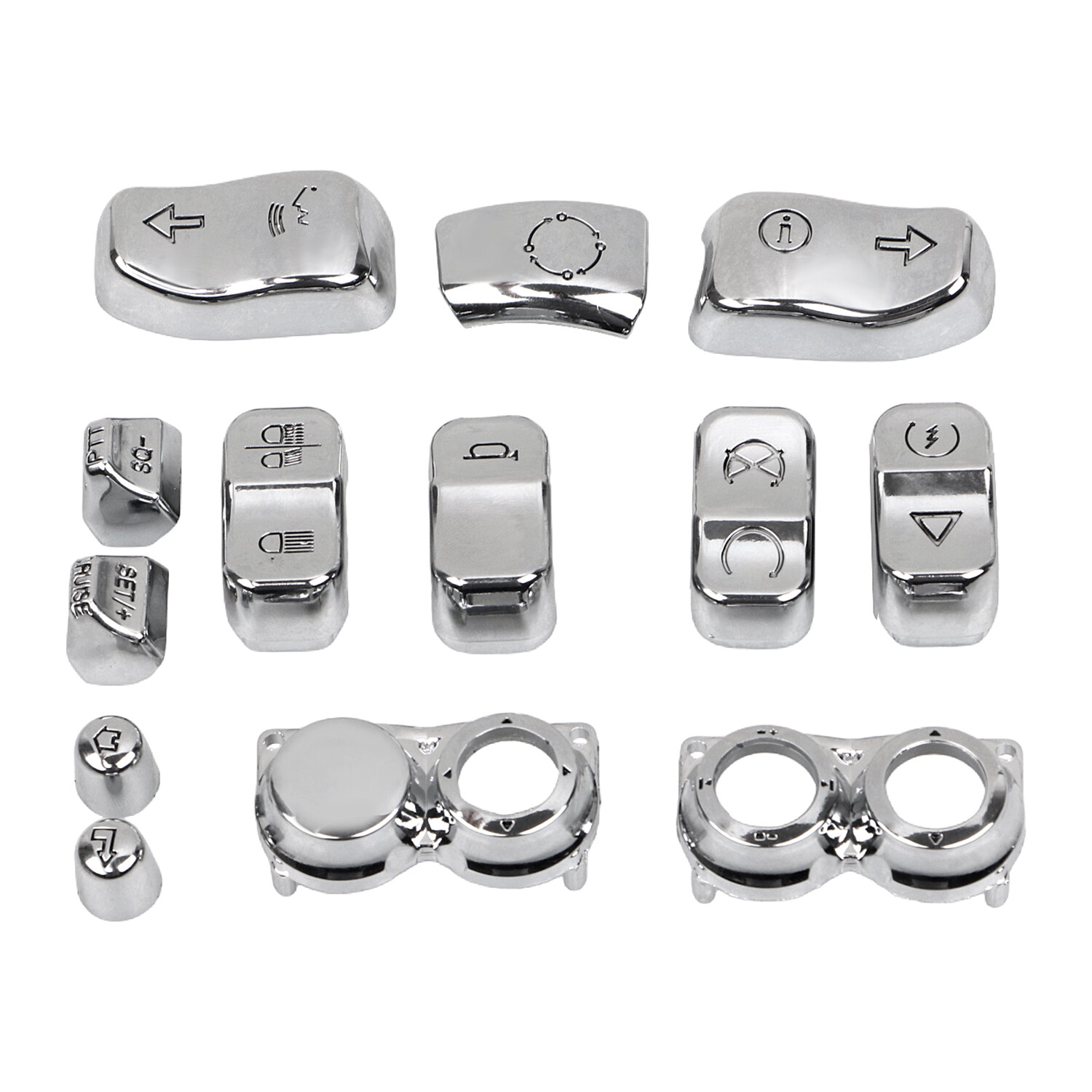 13Pcs Chrome Hand Control Switch Housing Button Cap Kit For Harley Touring 14-23