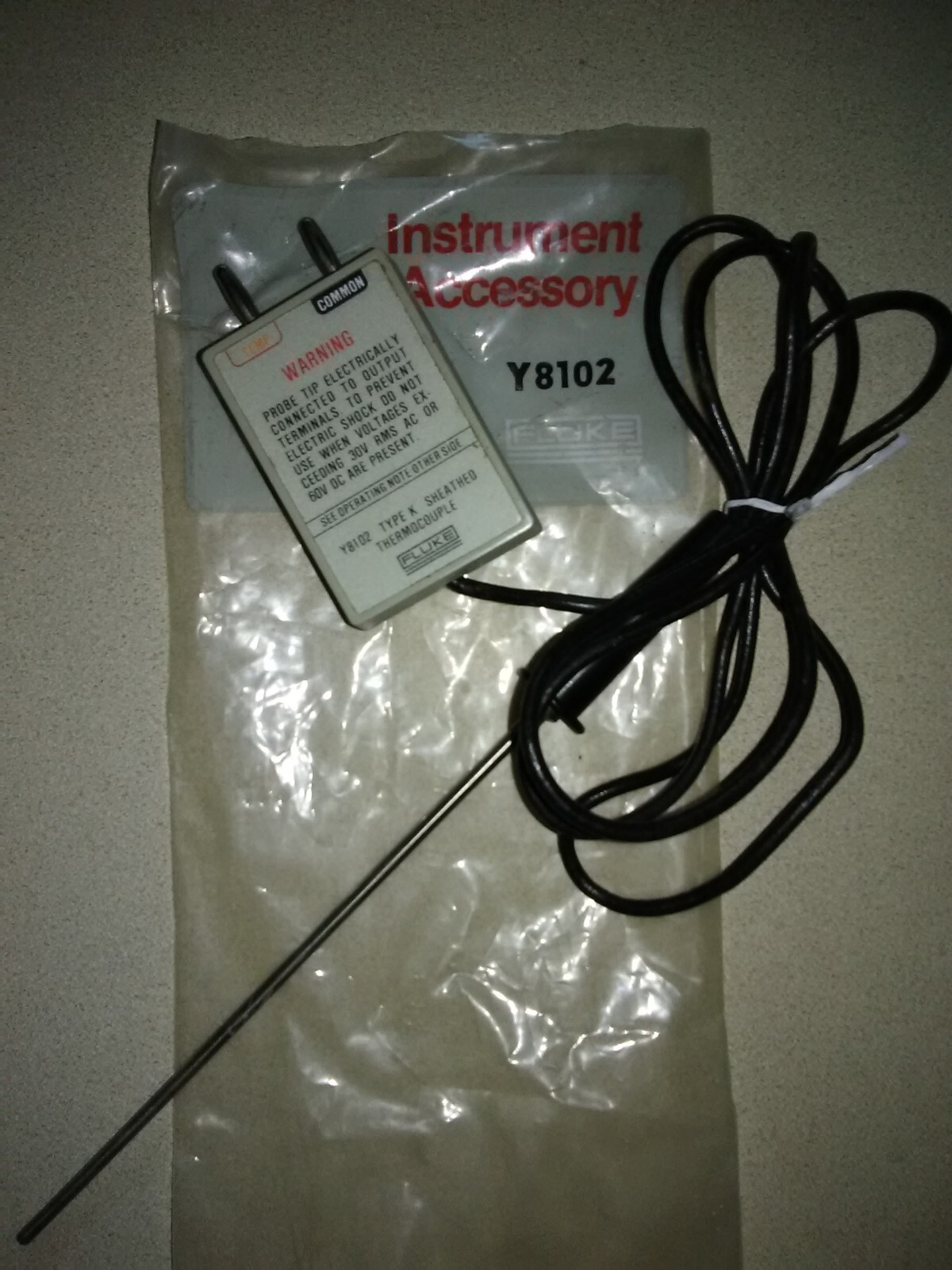 Fluke Type K Thermocouple Temperature Probe  Y8102 Excellent, FREE SHIPPING