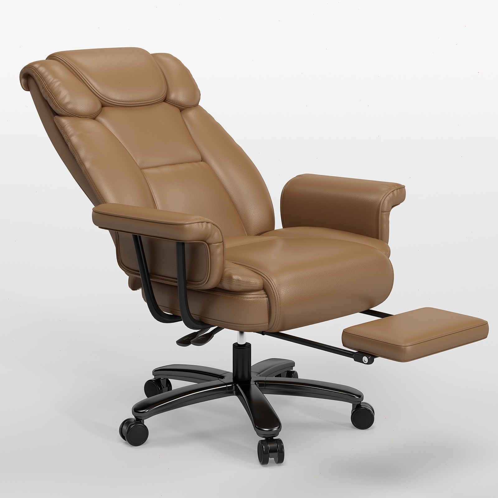 Big and Tall Office Chair 400LBS Reclining Executive Chair with Footrest Brown